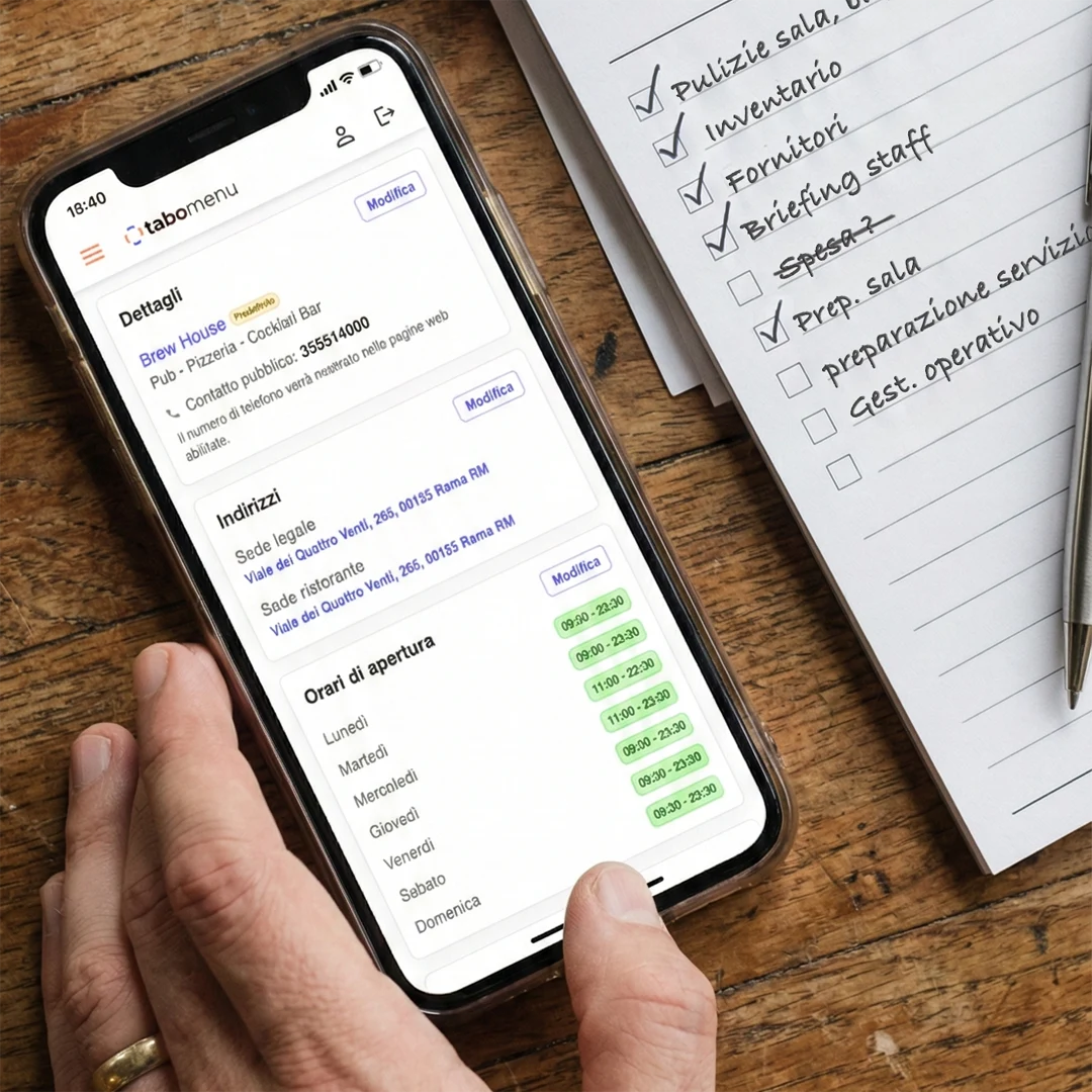 Dashboard Tabomenu per configurare moduli e operazioni