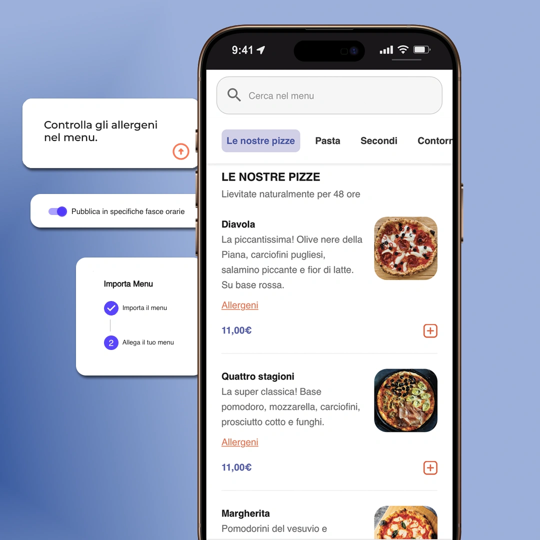 Menu digitale personalizzato con strumenti di configurazione