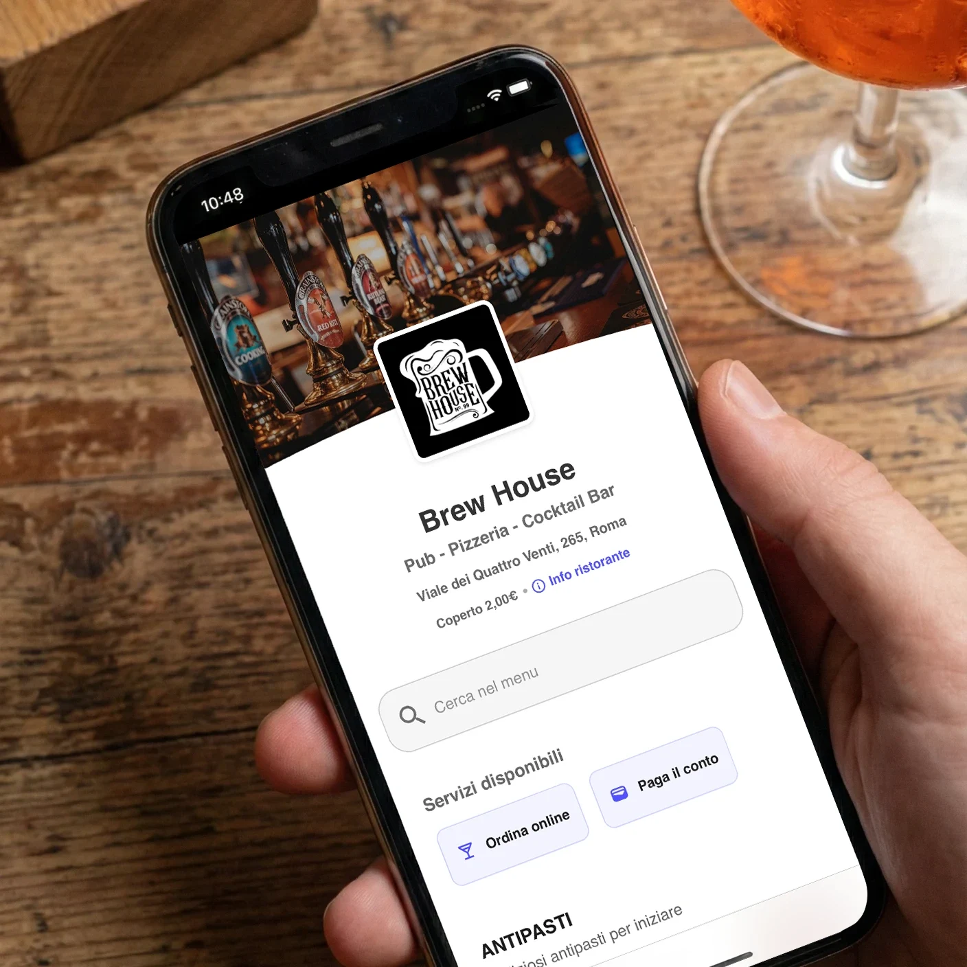 Menu digitale Tabomenu aperto su smartphone