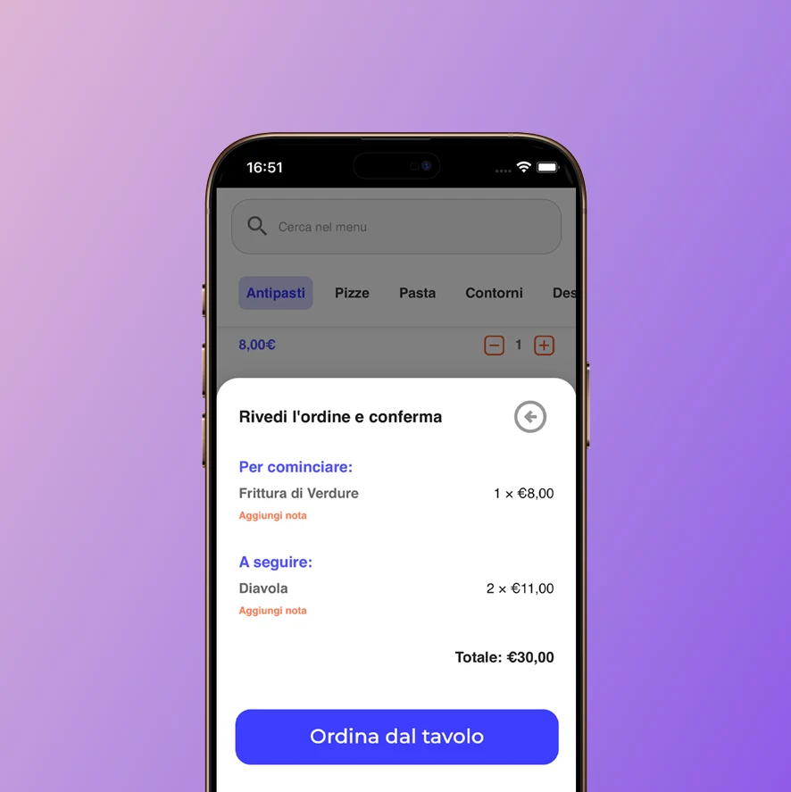 Ordinazione al tavolo nel menu digitale Tabomenu