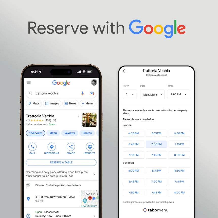 Prenota con Google integrato con Tabomenu