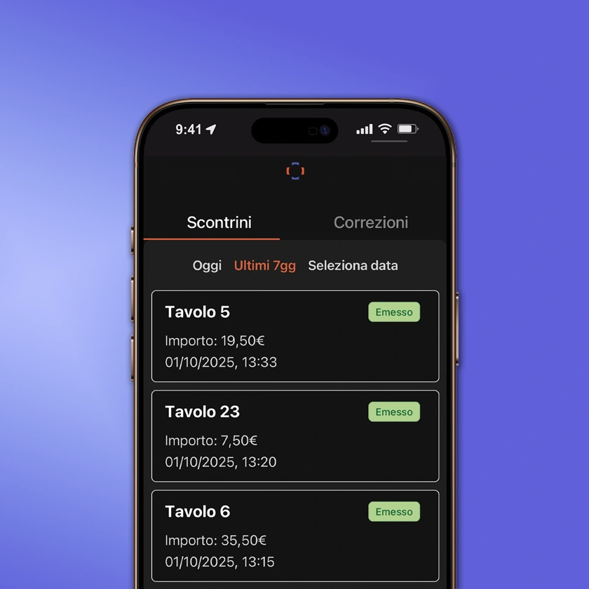 Storico delle transazioni nell'app Tabomenu